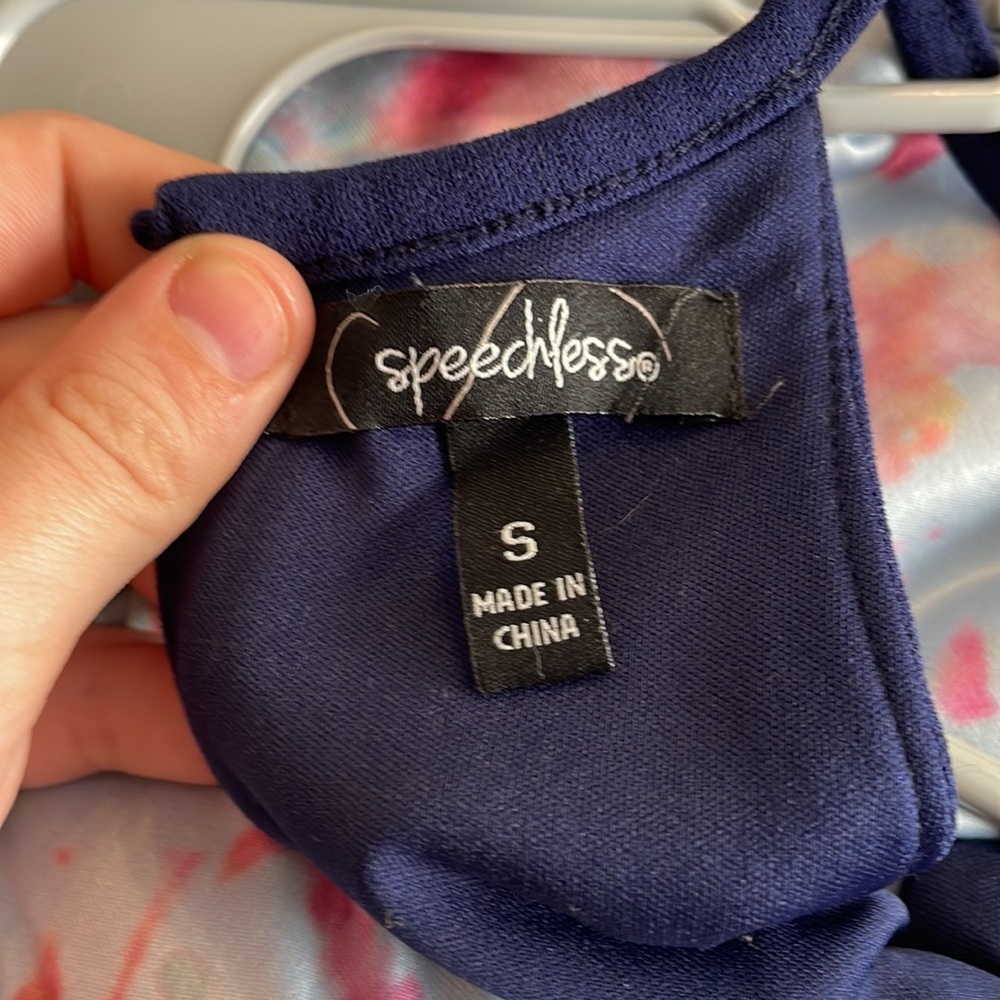 Navy blue romper with peach pin stripes - Picture 3 of 3